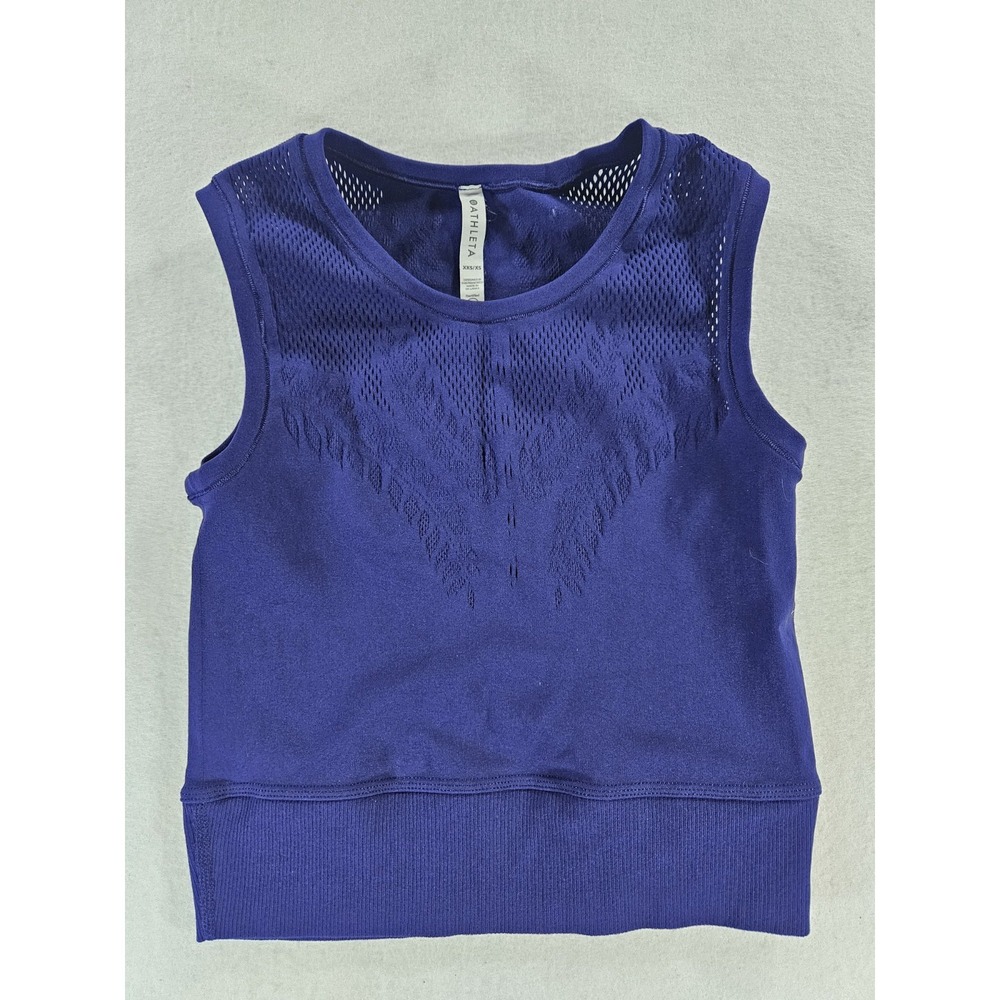 Athleta Ujjayi Crop Tank Top Purple Blue XXS/XS Mesh Laser Cut Activewear